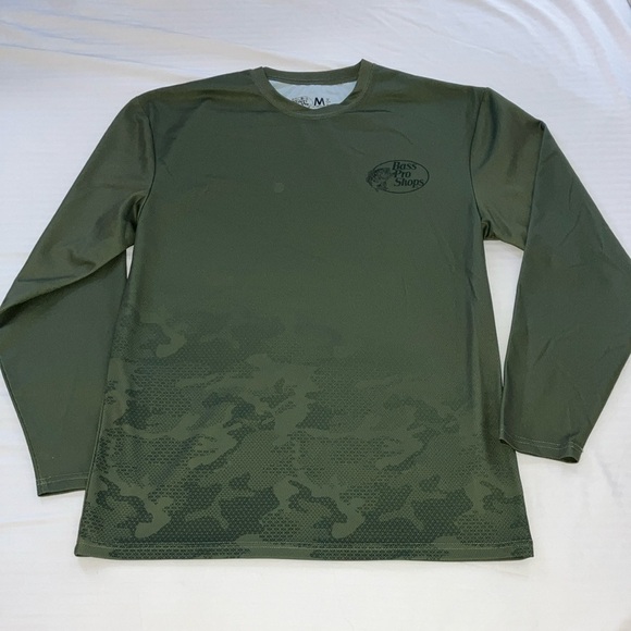 Bass Pro Shops Olive Camo Long Sleeve tech fabric shirt - Picture 1 of 15